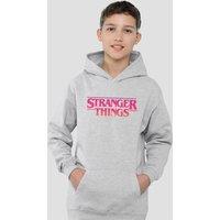 Stranger Things Sunset Logo Youth Kids Pull-Over Hoodie, Athletic Heather in Grey | Size: 12-13 Years