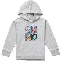 Disney Princess Faces Youth Kids Pull-Over Hoodie, Athletic Heather in Grey | Size: 9-11 Years