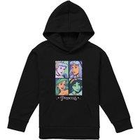 Disney Princess Faces Youth Kids Pull-Over Hoodie, Black | Size: 9-11 Years