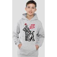 Disney Star Wars Merry Christmas Droids Youth Kids Pull-Over Hoodie, Athletic Heather in Grey | Size: 9-11 Years