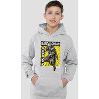 Disney Star Wars The Mandalorian Comic Book Pose Youth Kids Pull-Over Hoodie, Athletic Heather in Grey | Size: 7-8 Years