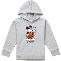 Disney Mickey Mouse Hello Pumpkin Youth Kids Pull-Over Hoodie, Athletic Heather in Grey | Size: 12-13 Years