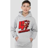 Marvel Iron Man Birthday 4 Youth Kids Pull-Over Hoodie, Athletic Heather in Grey | Size: 9-11 Years