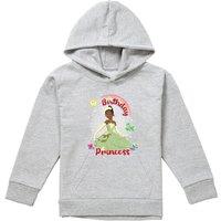 Disney The Princess & The Frog Birthday Princess With Tiana Youth Kids Pull-Over Hoodie, Athletic Heather in Grey | Size: 7-8 Years