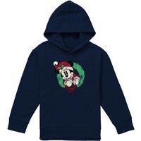 Disney Mickey Mouse Vintage Christmas Wreath Youth Kids Pull-Over Hoodie, Navy | Size: 5-6 Years