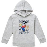 Disney Mickey Mouse Street Style Youth Kids Pull-Over Hoodie, Athletic Heather in Grey | Size: 5-6 Years