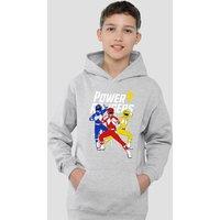 Hasbro Power Rangers Trio Youth Kids Pull-Over Hoodie, Athletic Heather in Grey | Size: 12-13 Years