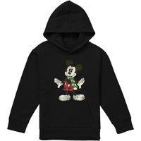 Disney Mickey Mouse Retro Christmas Scarf Youth Kids Pull-Over Hoodie, Black | Size: 5-6 Years