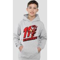 Marvel Iron Man Birthday 11 Youth Kids Pull-Over Hoodie, Athletic Heather in Grey | Size: 9-11 Years