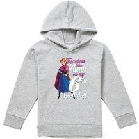 Disney Frozen Fearless Like Anna 6Th Birthday Youth Kids Pull-Over Hoodie, Athletic Heather in Grey | Size: 5-6 Years