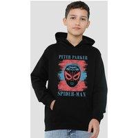 Marvel Spiderman Peter Parker Stripes Youth Kids Pull-Over Hoodie, Black | Size: 5-6 Years
