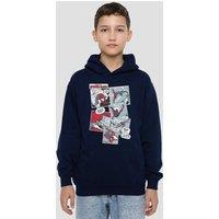 Marvel Spiderman Panel Collage Youth Kids Pull-Over Hoodie, Navy | Size: 9-11 Years