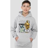 Disney Star Wars R2D2 & C3Po Manga Droids Youth Kids Pull-Over Hoodie, Athletic Heather in Grey | Size: 12-13 Years