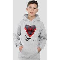 Marvel Spiderman Miles Morales Costume Youth Kids Pull-Over Hoodie, Athletic Heather in Grey | Size: 9-11 Years