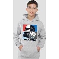 Disney Star Wars Darth Vader & Stormtrooper Squares Youth Kids Pull-Over Hoodie, Athletic Heather in Grey | Size: 12-13 Years
