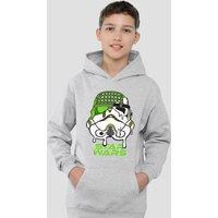 Disney Star Wars Neon Stormtrooper Grid Drip Helmet Youth Kids Pull-Over Hoodie, Athletic Heather in Grey | Size: 5-6 Years