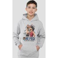 One Piece Straw Hat Pirate Youth Kids Pull-Over Hoodie, Athletic Heather in Grey | Size: 12-13 Years