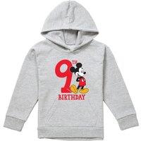 Disney Mickey Mouse 9Th Birthday Shirt Youth Kids Pull-Over Hoodie, Athletic Heather in Grey | Size: 5-6 Years