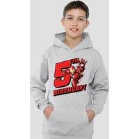 Marvel Iron Man Birthday 5 Youth Kids Pull-Over Hoodie, Athletic Heather in Grey | Size: 12-13 Years