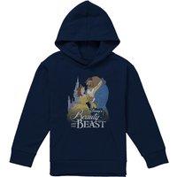 Disney Beauty & The Beast Belle Beast Castle Youth Kids Pull-Over Hoodie, Navy | Size: 9-11 Years
