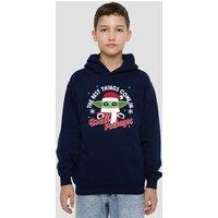 Star Wars - The Mandalorian Star Wars The Mandalorian Grogu Christmas Snowflakes Youth Kids Pull-Over Hoodie, Navy | Size: 9-11 Years