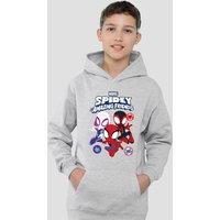 Marvel Spidey & His Amazing Friends Spidey Gwen Miles Group Youth Kids Pull-Over Hoodie, Athletic Heather in Grey | Size: 7-8 Years
