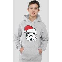 Disney Star Wars Christmas Storm Trooper Santa Youth Kids Pull-Over Hoodie, Athletic Heather in Grey | Size: 9-11 Years