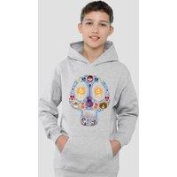 Disney Coco Day Of The Dead Skull With Miguel, Ernesto, Hector Youth Kids Pull-Over Hoodie, Athletic Heather in Grey | Size: 7-8 Years