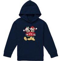 Disney Mickey Mouse & Minnie Christmas Jumper Youth Kids Pull-Over Hoodie, Navy | Size: 5-6 Years
