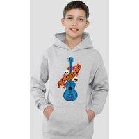 Disney Coco Remember Me Guitar With Skulls Youth Kids Pull-Over Hoodie, Athletic Heather in Grey | Size: 7-8 Years