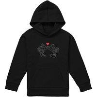 Disney Mickey Mouse & Minnie Sketch Kiss Valentine'S Day Youth Kids Pull-Over Hoodie, Black | Size: 9-11 Years