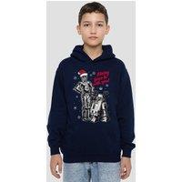 Disney Star Wars Merry Christmas Droids Youth Kids Pull-Over Hoodie, Navy | Size: 12-13 Years