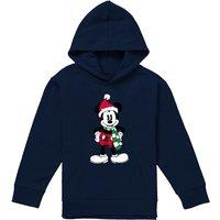 Disney Mickey Mouse Christmas Tartan Youth Kids Pull-Over Hoodie, Navy | Size: 5-6 Years