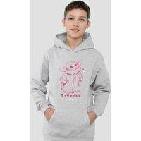 Star Wars - The Mandalorian Star Wars The Mandalorian Grogu Curious Sketch Youth Kids Pull-Over Hoodie, Athletic Heather in Grey | Size: 7-8 Years