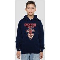 Stranger Things Hellfire Heart Youth Kids Pull-Over Hoodie, Navy | Size: 12-13 Years