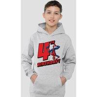 Marvel Spiderman Birthday 4 Youth Kids Pull-Over Hoodie, Athletic Heather in Grey | Size: 9-11 Years