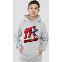 Marvel Spiderman Birthday 11 Youth Kids Pull-Over Hoodie, Athletic Heather in Grey | Size: 9-11 Years