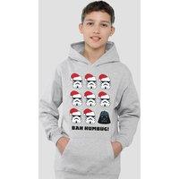 Disney Star Wars Stormtroopers & Darth Vader Bah Humbug Christmas Youth Kids Pull-Over Hoodie, Athletic Heather in Grey | Size: 7-8 Years