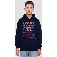 Marvel Spiderman Snowflake Christmas Jumper Youth Kids Pull-Over Hoodie, Navy | Size: 12-13 Years
