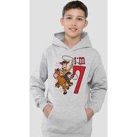 Disney Toy Story Birthday Woody I'M 7 Youth Kids Pull-Over Hoodie, Athletic Heather in Grey | Size: 7-8 Years