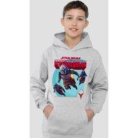 Star Wars - The Mandalorian Star Wars Mandalorian Mandalorians Attack Youth Kids Pull-Over Hoodie, Athletic Heather in Grey | Size: 12-13 Years