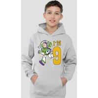 Disney Toy Story Birthday Buzz I'M 9 Youth Kids Pull-Over Hoodie, Athletic Heather in Grey | Size: 7-8 Years