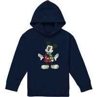 Disney Mickey Mouse Retro Christmas Scarf Youth Kids Pull-Over Hoodie, Navy | Size: 12-13 Years