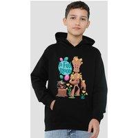 Marvel Guardians Of The Galaxy In Full Bloom Youth Kids Pull-Over Hoodie, Black | Size: 9-11 Years