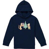 Disney Winnie The Pooh Tigger, Piglet Trimming The Christmas Tree Youth Kids Pull-Over Hoodie, Navy | Size: 12-13 Years