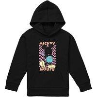 Disney Mickey Mouse Warp Check Youth Kids Pull-Over Hoodie, Black | Size: 12-13 Years