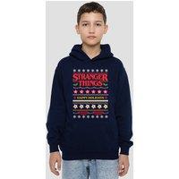 Stranger Things Demogorgon Ugly Christmas Jumper Youth Kids Pull-Over Hoodie, Navy | Size: 9-11 Years