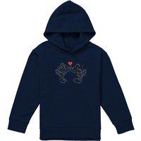 Disney Mickey Mouse & Minnie Sketch Kiss Valentine'S Day Youth Kids Pull-Over Hoodie, Navy | Size: 7-8 Years