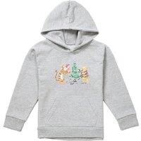 Disney Winnie The Pooh Tigger, Piglet Trimming The Christmas Tree Youth Kids Pull-Over Hoodie, Athletic Heather in Grey | Size: 9-11 Years