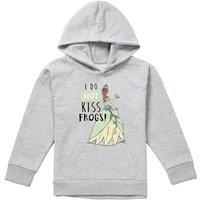 Disney The Princess & The Frog Tiana Does Not Kiss Frogs Youth Kids Pull-Over Hoodie, Athletic Heather in Grey | Size: 5-6 Years